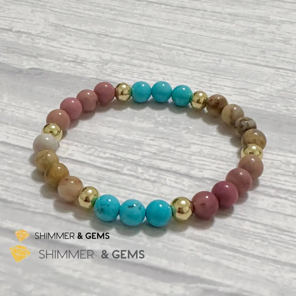 Karma Cleansing Remedy Bracelet (Crazy Lace Agate Turquoise Rhodonite 6mm +14k gold filled)