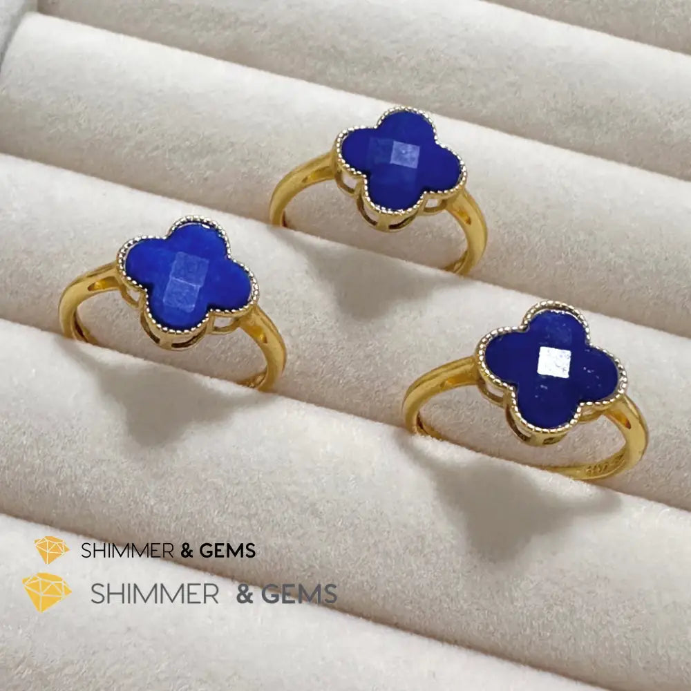 Lapis Lazuli Clover 925 Silver Goldplated Ring 7.5 carats Adjustable Ring (10mm) Rings