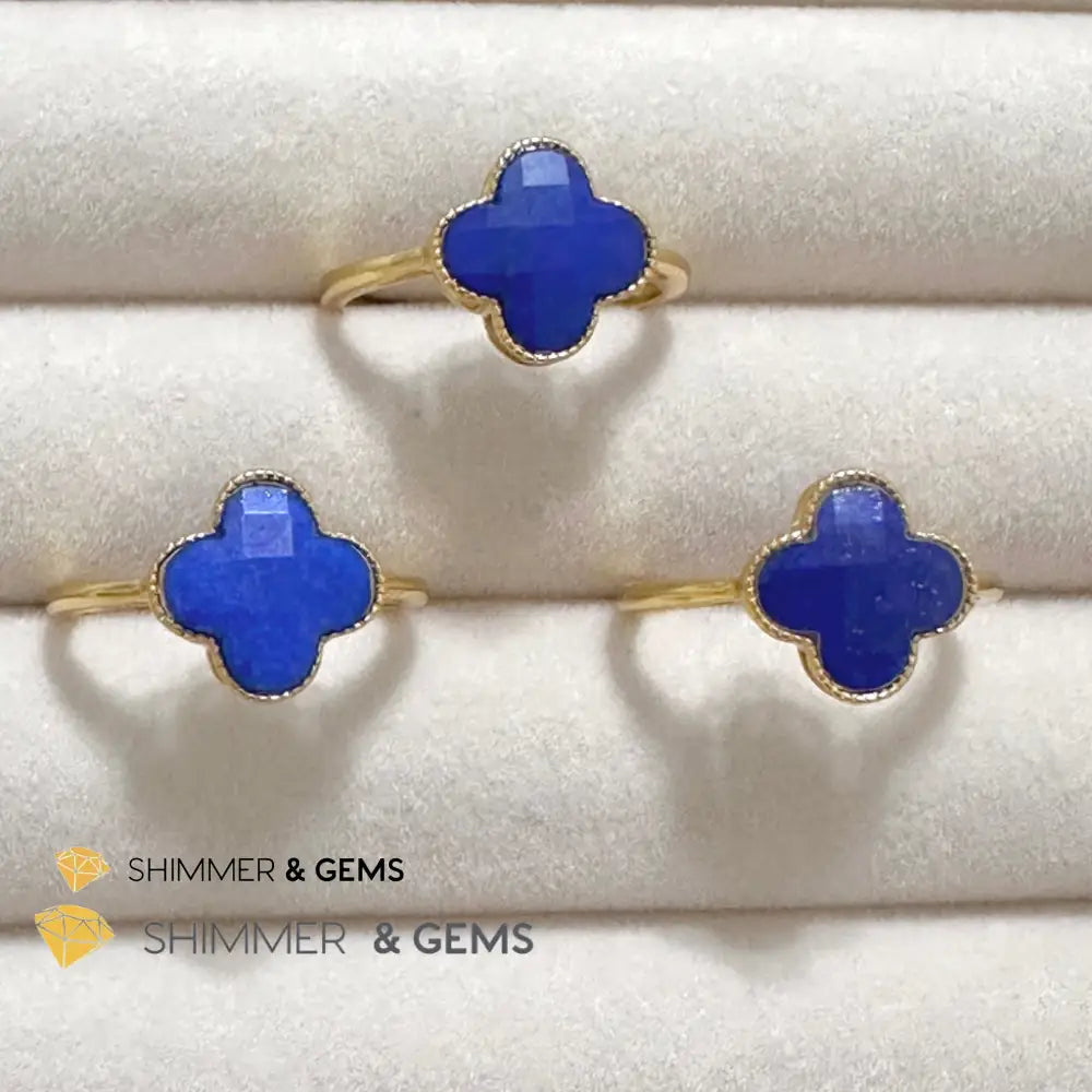 Lapis Lazuli Clover 925 Silver Goldplated Ring 7.5 carats Adjustable Ring (10mm) Rings