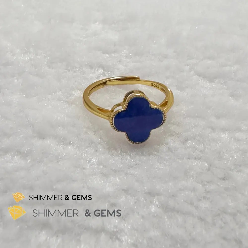 Lapis Lazuli Clover 925 Silver Goldplated Ring 7.5 carats Adjustable Ring (10mm) Rings