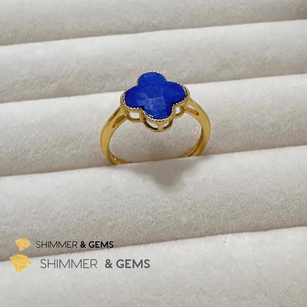 Lapis Lazuli Clover 925 Silver Goldplated Ring 7.5 carats Adjustable Ring (10mm) Rings