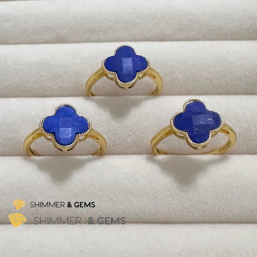 Lapis Lazuli Clover 925 Silver Goldplated Ring 7.5 carats Adjustable Ring (10mm) Rings