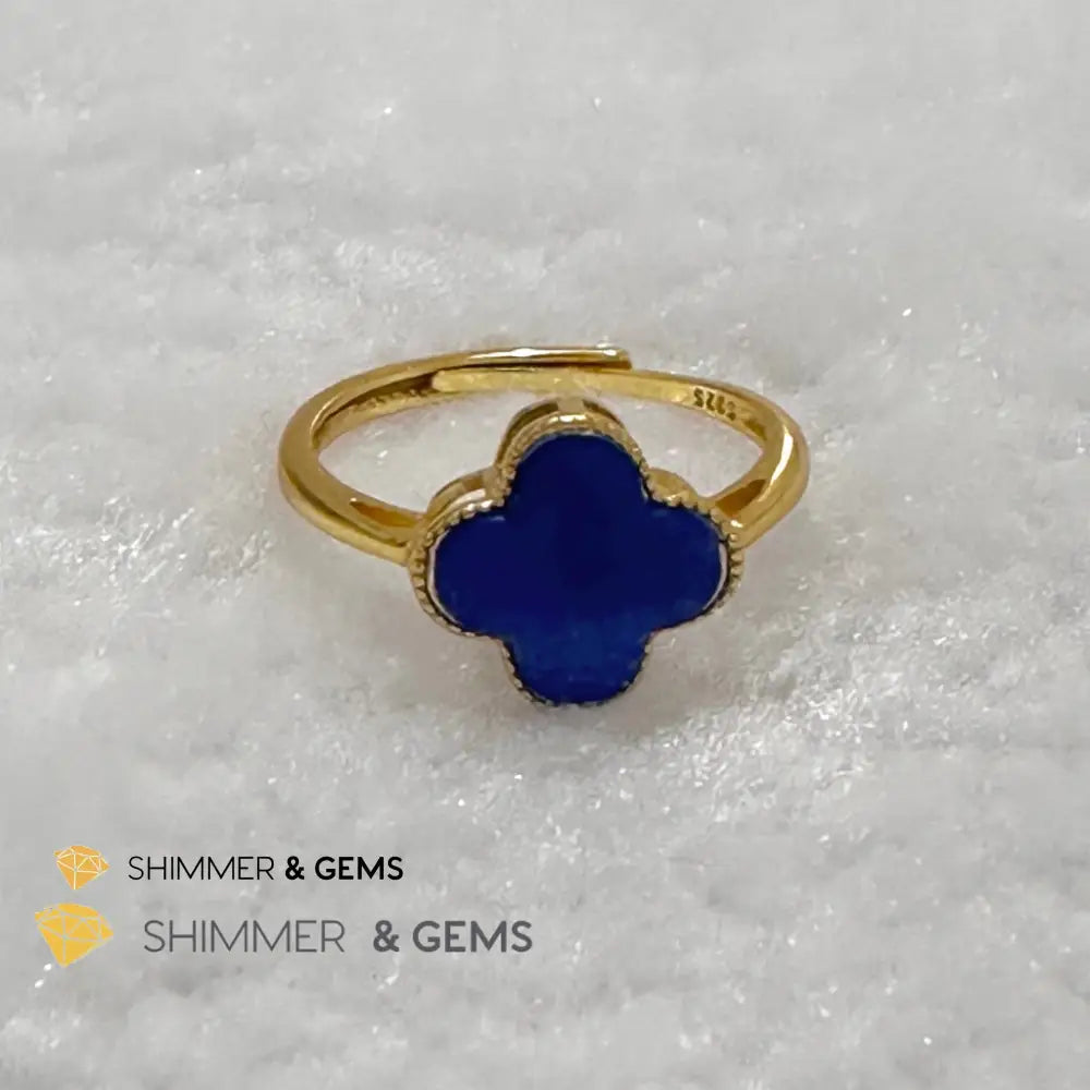 Lapis Lazuli Clover 925 Silver Goldplated Ring 7.5 carats Adjustable Ring (10mm) Rings