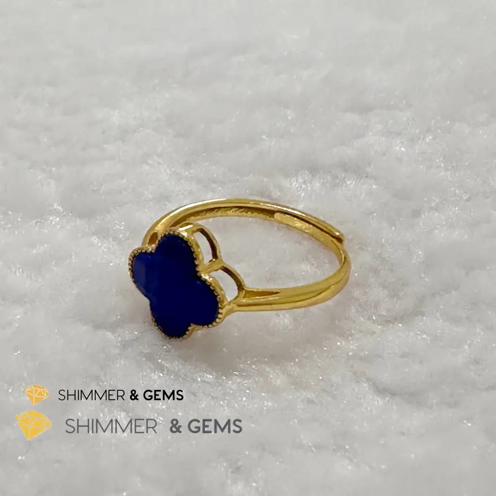Lapis Lazuli Clover 925 Silver Goldplated Ring 7.5 carats Adjustable Ring (10mm) Rings