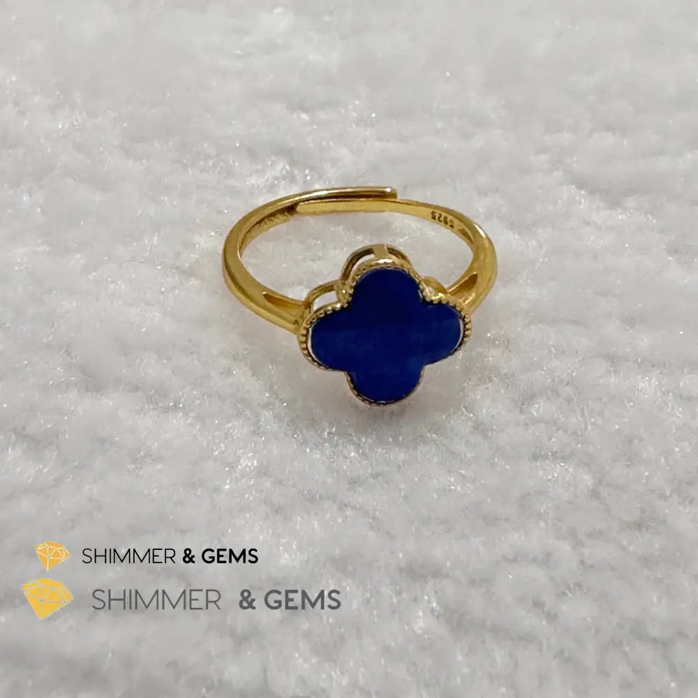 Lapis Lazuli Clover 925 Silver Goldplated Ring 7.5 carats Adjustable Ring (10mm) Rings