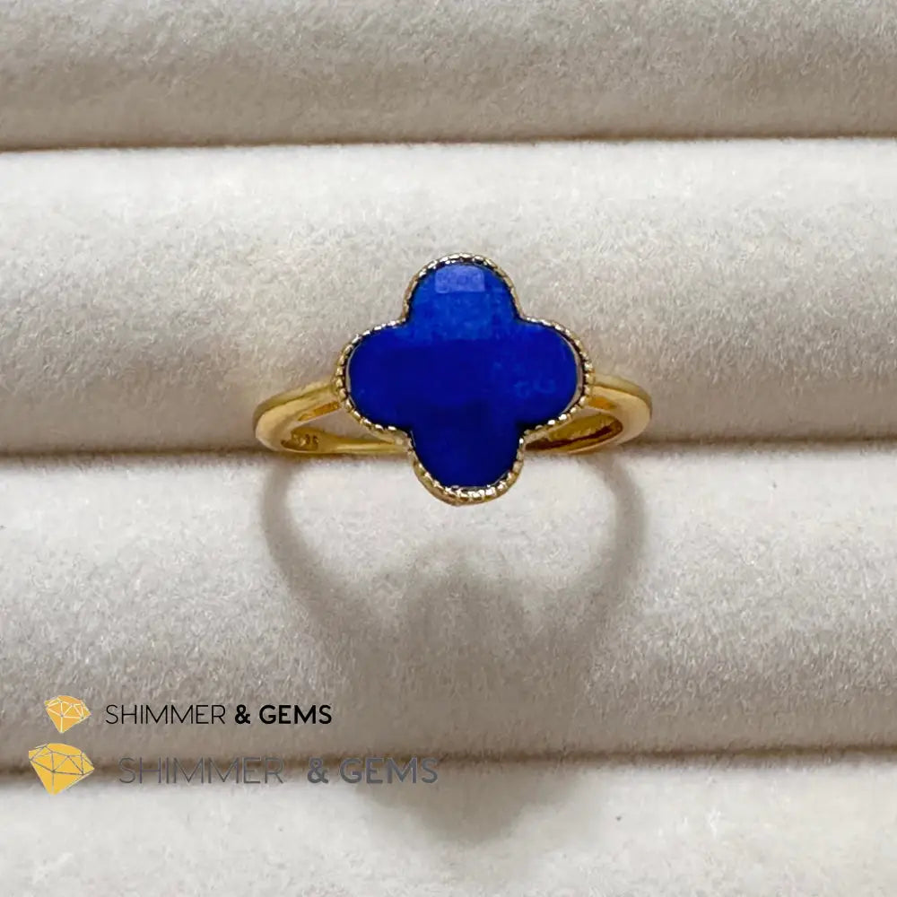 Lapis Lazuli Clover 925 Silver Goldplated Ring 7.5 carats Adjustable Ring (10mm) Rings