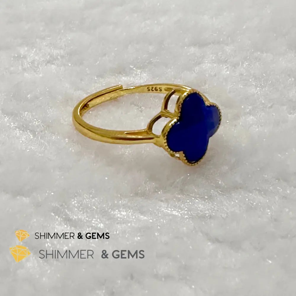 Lapis Lazuli Clover 925 Silver Goldplated Ring 7.5 carats Adjustable Ring (10mm) Rings