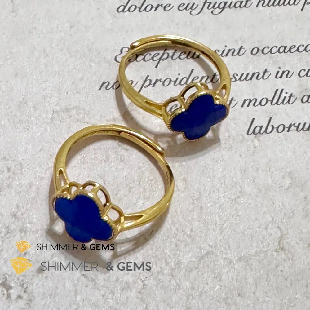 Lapis Lazuli Clover 925 Silver Goldplated Ring 7.5 carats Adjustable Ring (10mm) Rings
