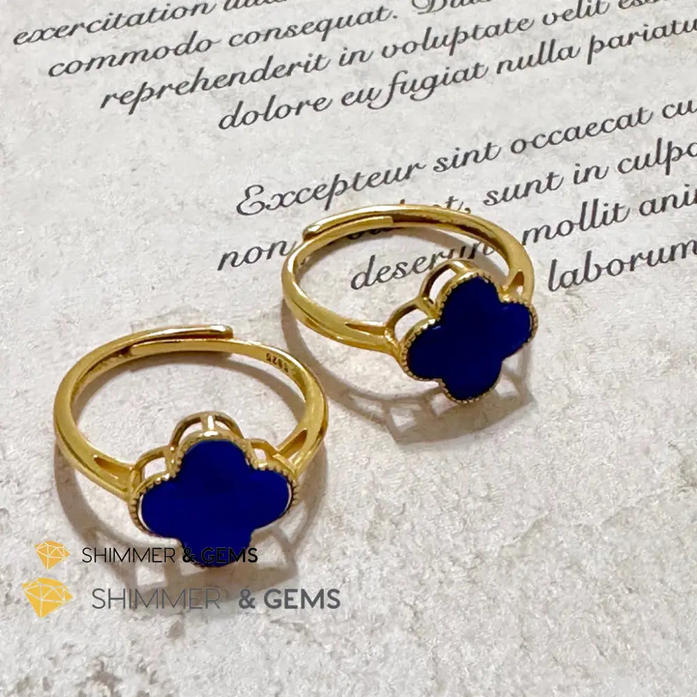 Lapis Lazuli Clover 925 Silver Goldplated Ring 7.5 carats Adjustable Ring (10mm) Rings