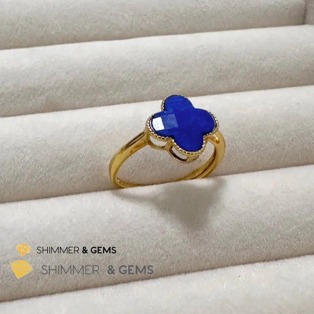 Lapis Lazuli Clover 925 Silver Goldplated Ring 7.5 carats Adjustable Ring (10mm) Rings