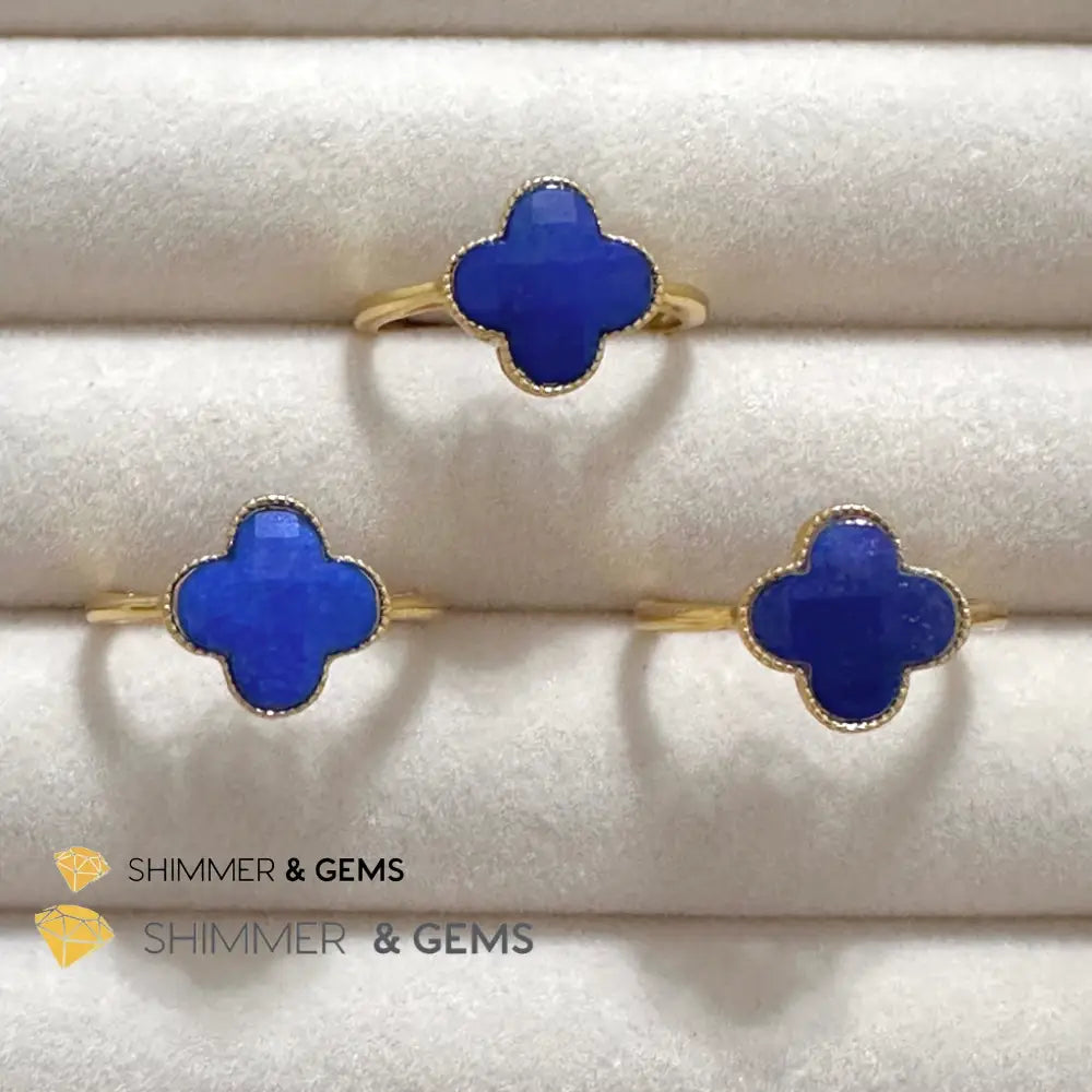 Lapis Lazuli Clover 925 Silver Goldplated Ring 7.5 carats Adjustable Ring (10mm) Rings