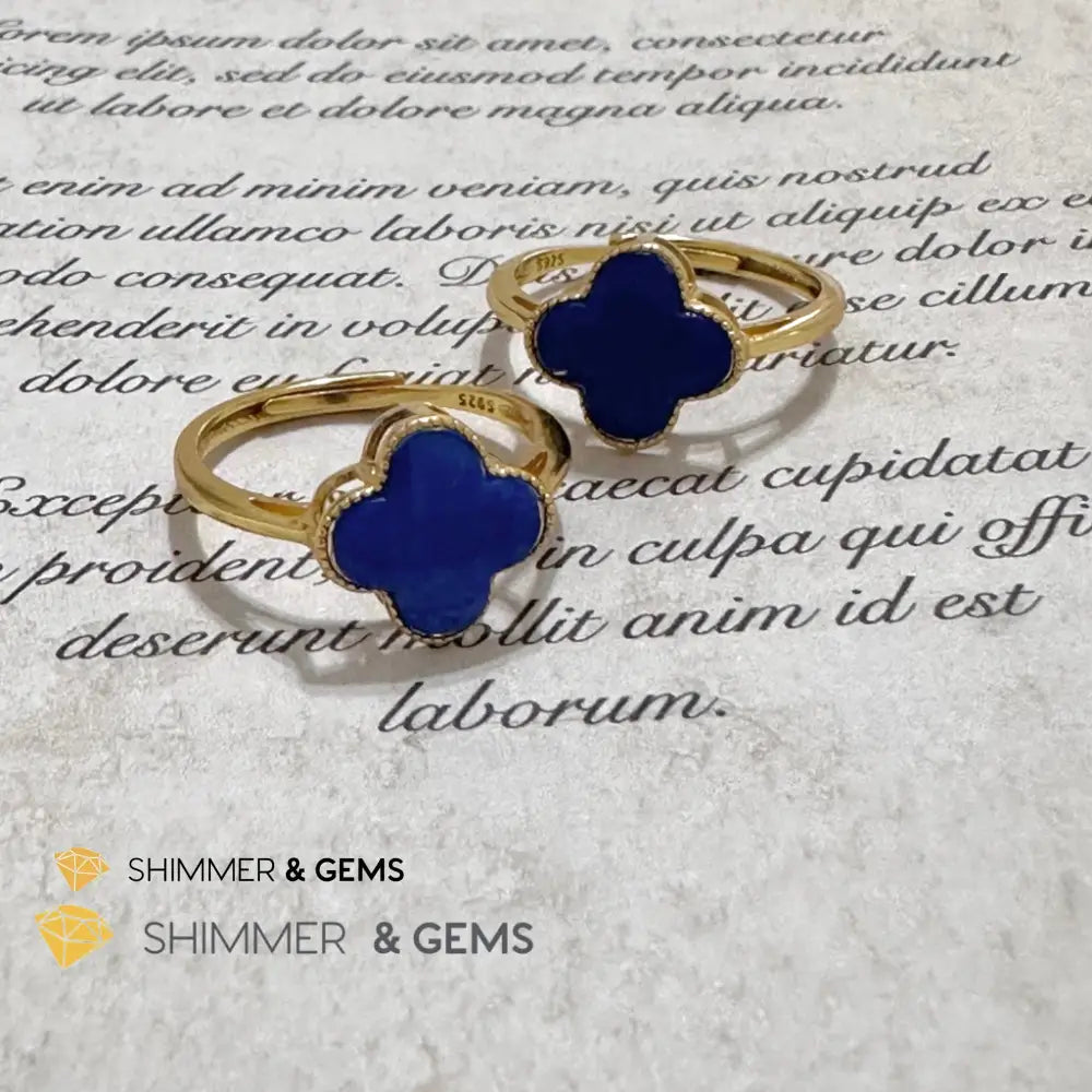 Lapis Lazuli Clover 925 Silver Goldplated Ring 7.5 carats Adjustable Ring (10mm) Rings
