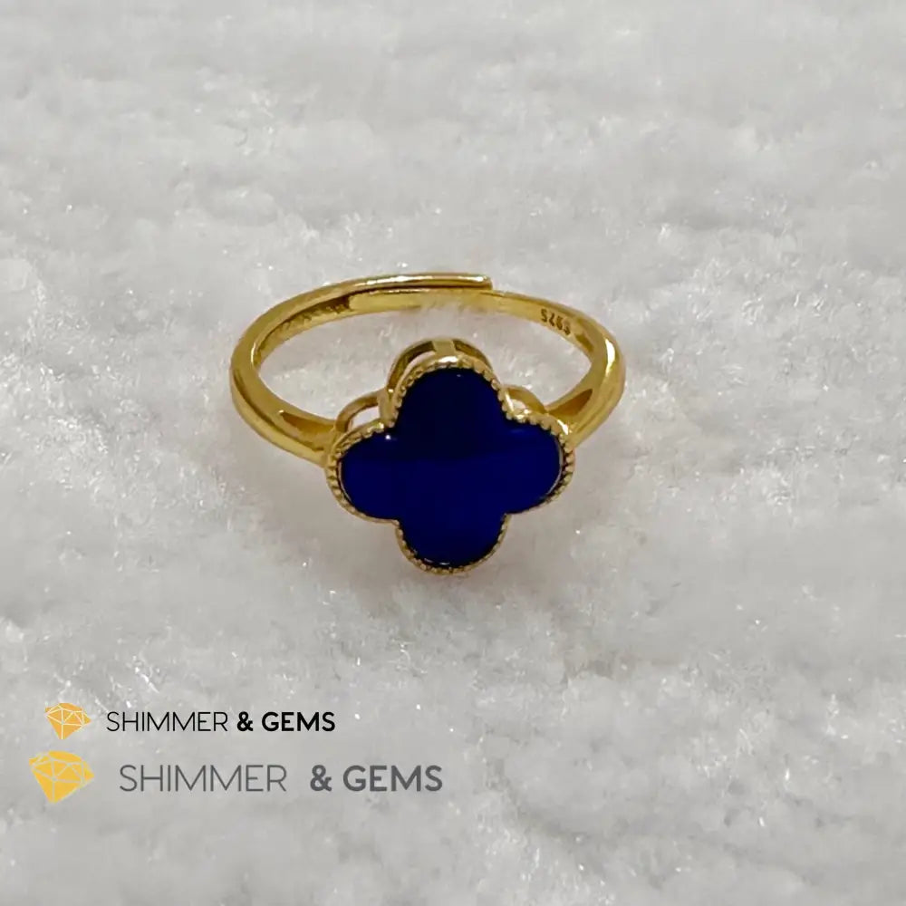 Lapis Lazuli Clover 925 Silver Goldplated Ring 7.5 carats Adjustable Ring (10mm) Rings