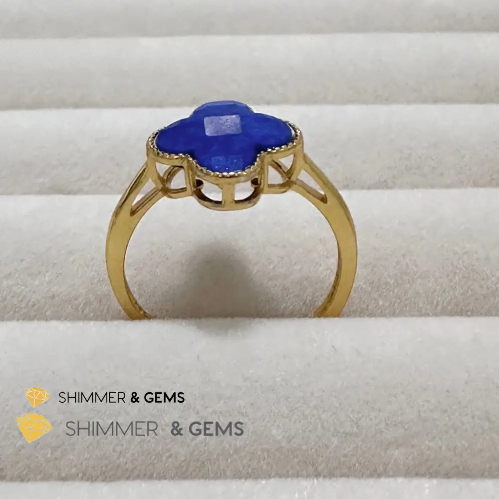 Lapis Lazuli Clover 925 Silver Goldplated Ring 7.5 carats Adjustable Ring (10mm) Rings