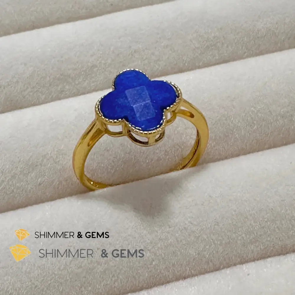 Lapis Lazuli Clover 925 Silver Goldplated Ring 7.5 carats Adjustable Ring (10mm) Rings