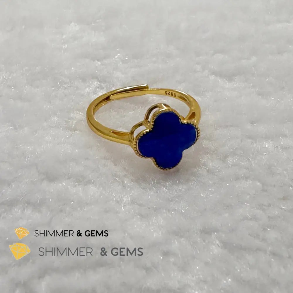Lapis Lazuli Clover 925 Silver Goldplated Ring 7.5 carats Adjustable Ring (10mm) Rings
