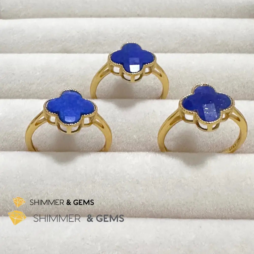 Lapis Lazuli Clover 925 Silver Goldplated Ring 7.5 carats Adjustable Ring (10mm) Rings