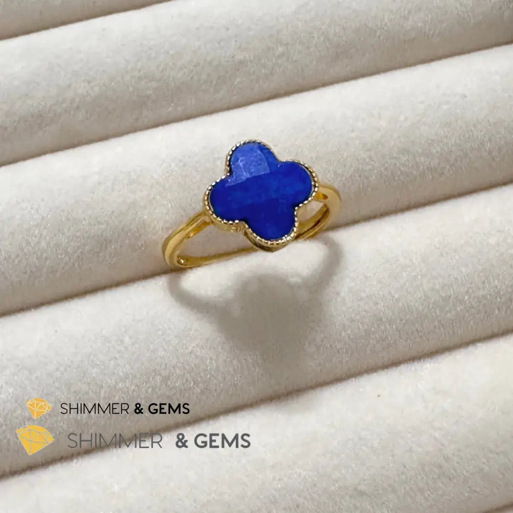 Lapis Lazuli Clover 925 Silver Goldplated Ring 7.5 carats Adjustable Ring (10mm) Rings