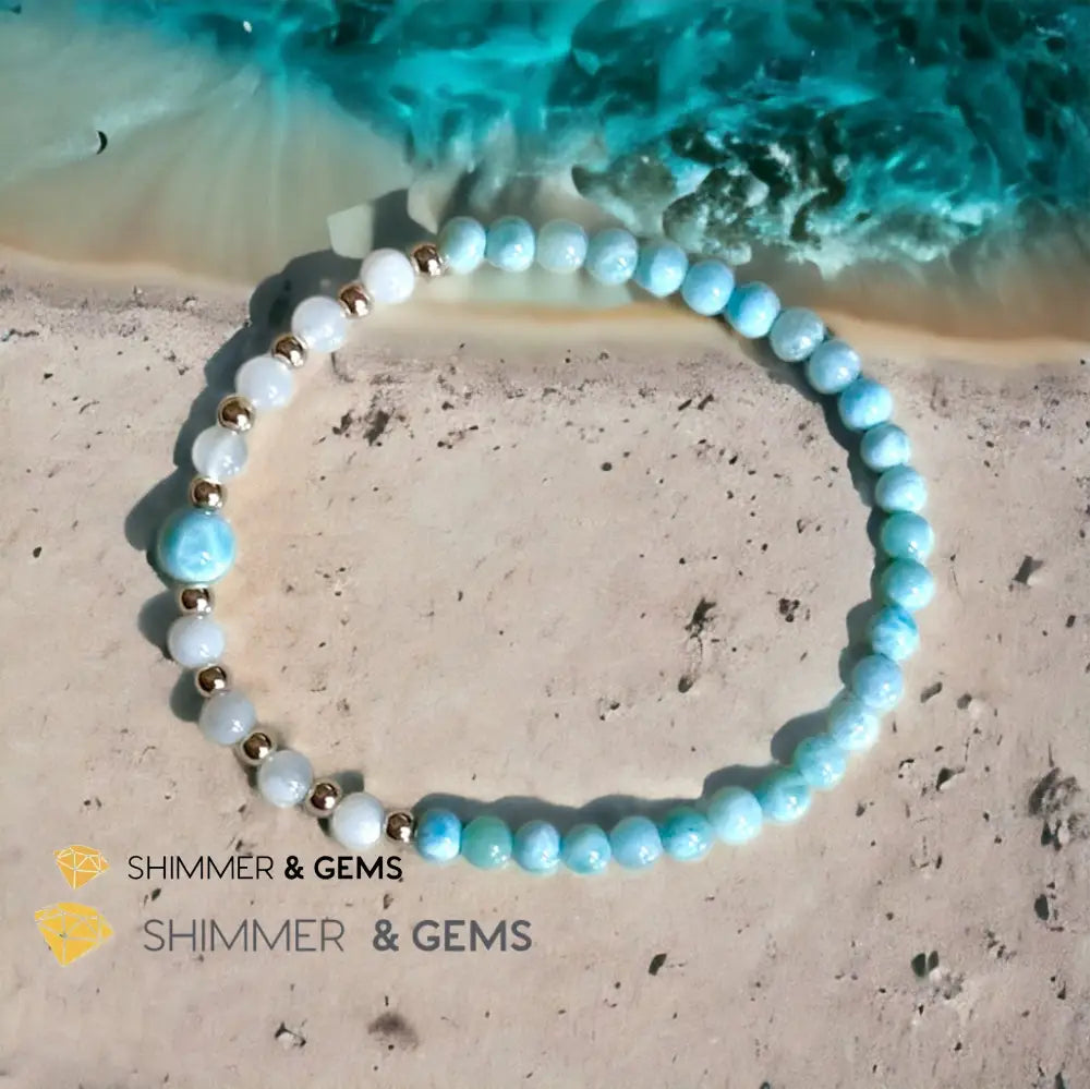 Larimar & Moonstone Dainty 4mm Bracelet with 14k gold filled (AAA Grade) Bracelets