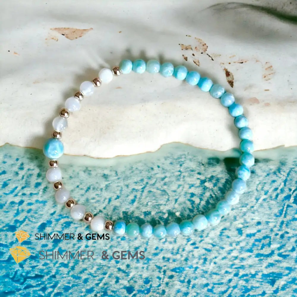 Larimar & Moonstone Dainty 4mm Bracelet with 14k gold filled (AAA Grade) Bracelets