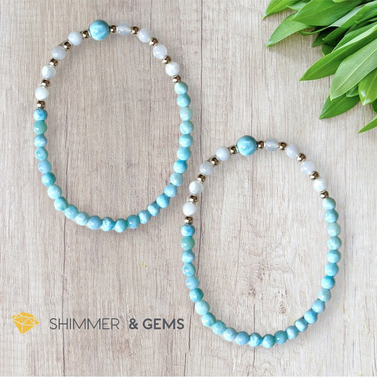 Larimar & Moonstone Dainty 4mm Bracelet with 14k gold filled (AAA Grade)