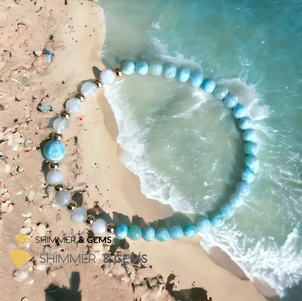 Larimar & Moonstone Dainty 4mm Bracelet with 14k gold filled (AAA Grade) Bracelets