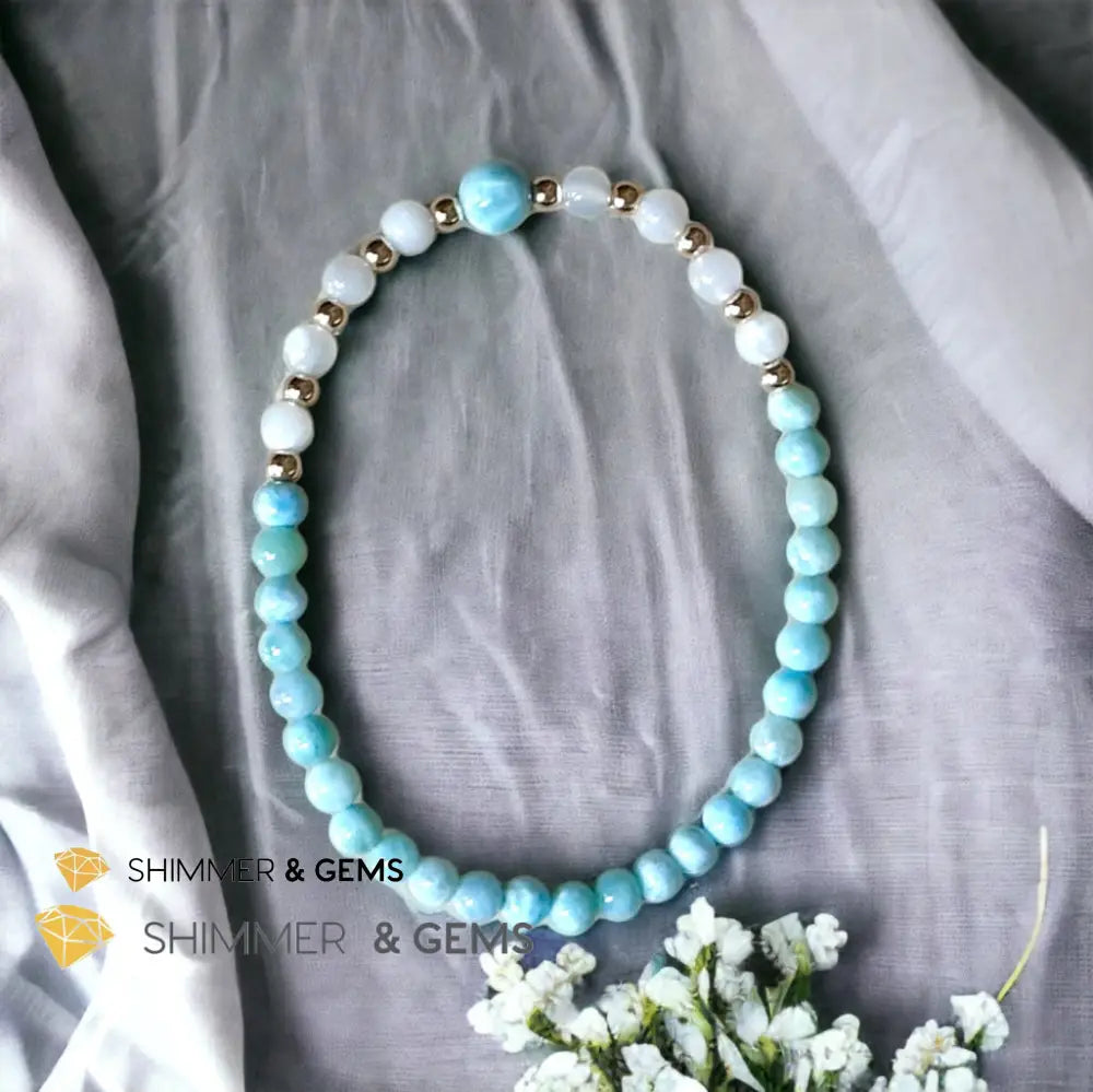 Larimar & Moonstone Dainty 4mm Bracelet with 14k gold filled (AAA Grade) Bracelets