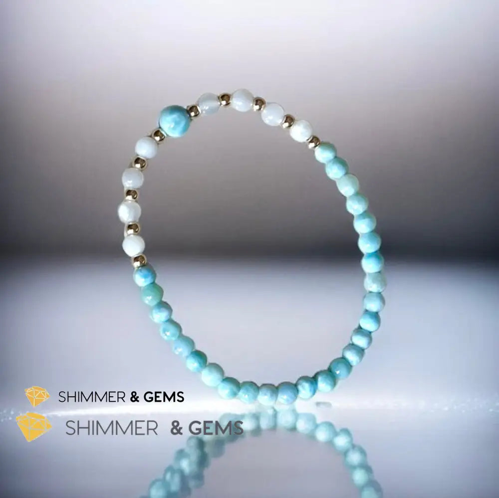 Larimar & Moonstone Dainty 4mm Bracelet with 14k gold filled (AAA Grade) Bracelets