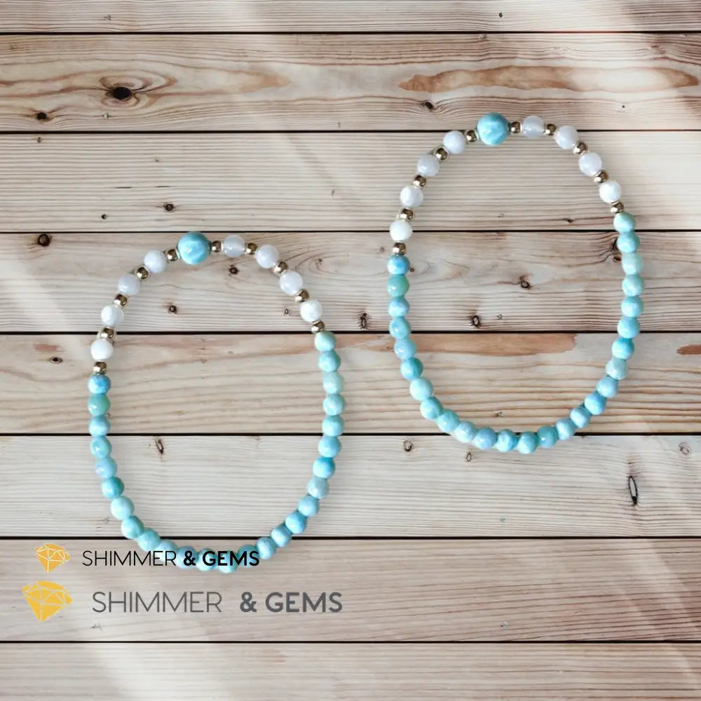 Larimar & Moonstone Dainty 4mm Bracelet with 14k gold filled (AAA Grade) Bracelets