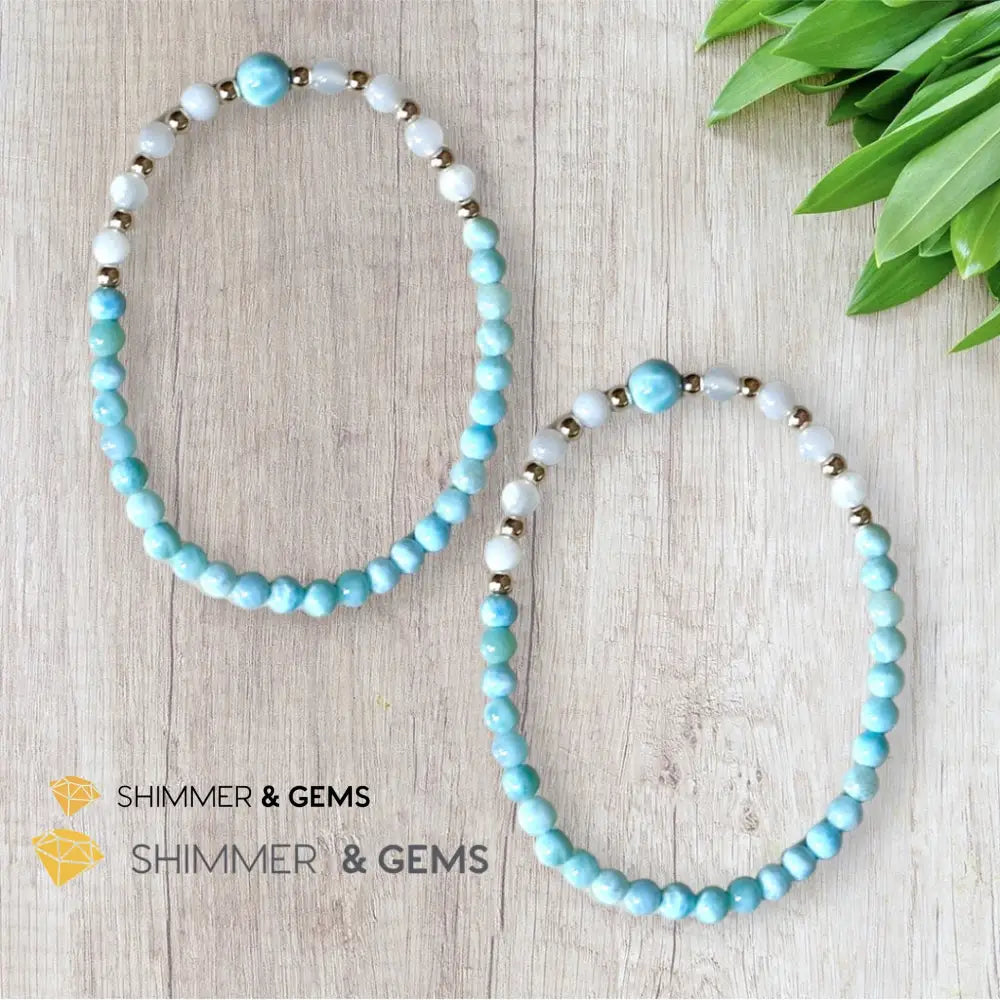 Larimar & Moonstone Dainty 4mm Bracelet with 14k gold filled (AAA Grade) Bracelets