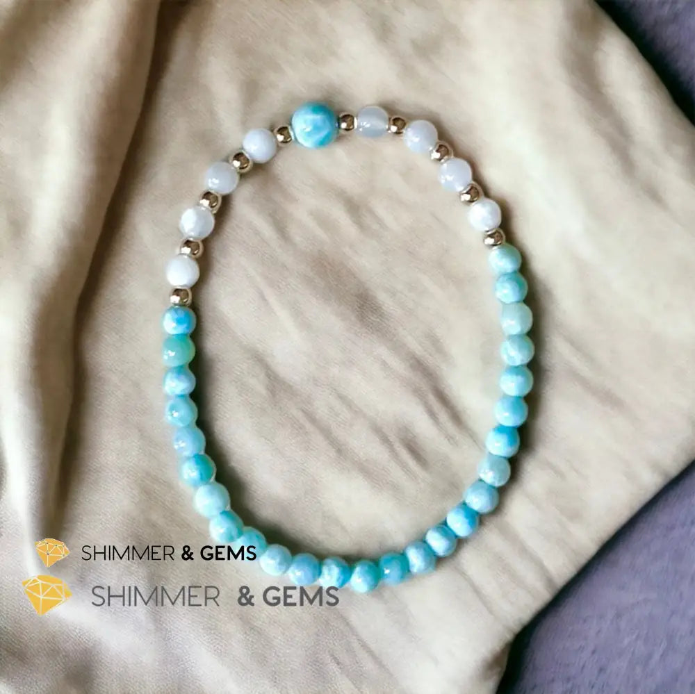 Larimar & Moonstone Dainty 4mm Bracelet with 14k gold filled (AAA Grade) Bracelets