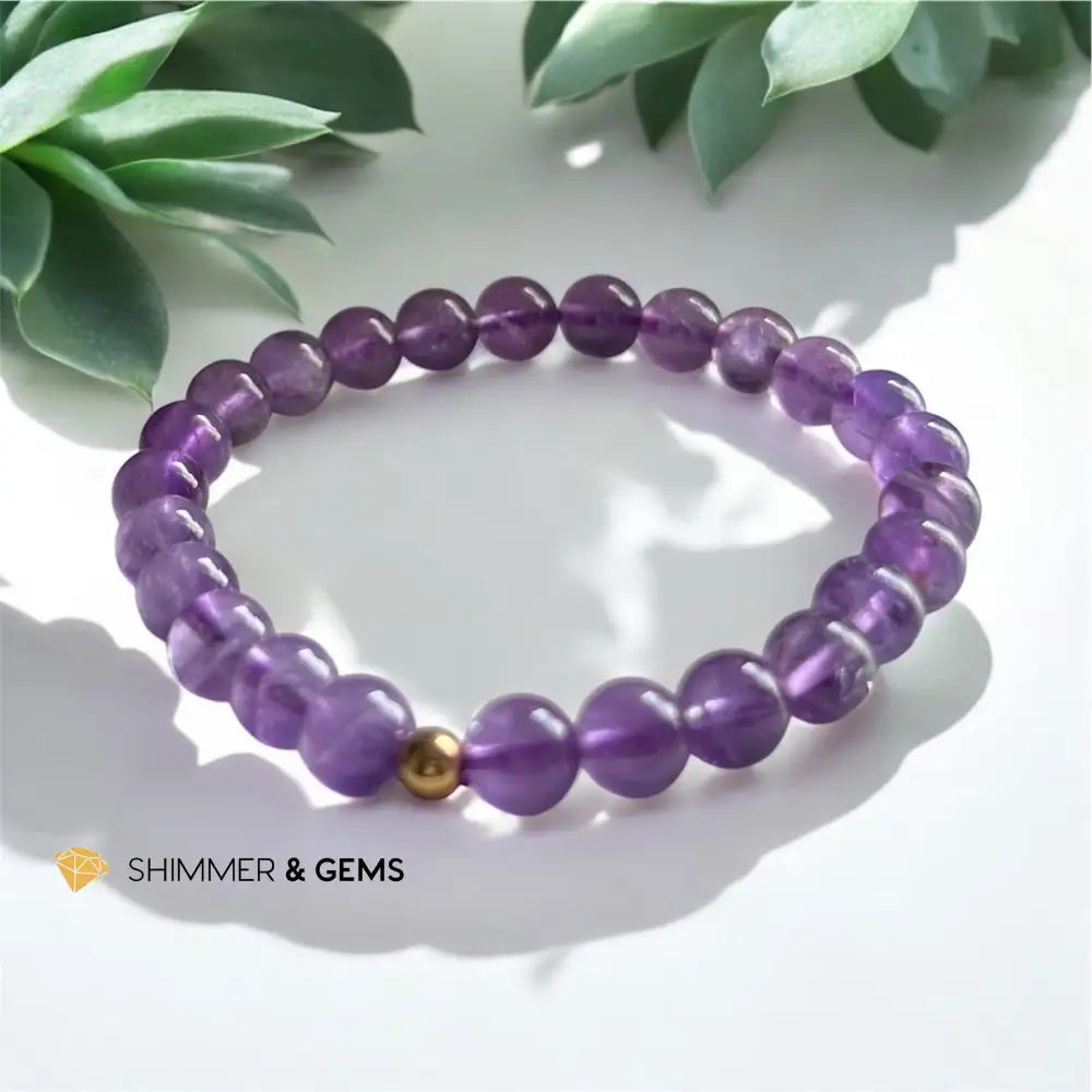 Lilac Amethyst Bracelet 6mm with 14k gold-filled bead 5.5” Bracelets