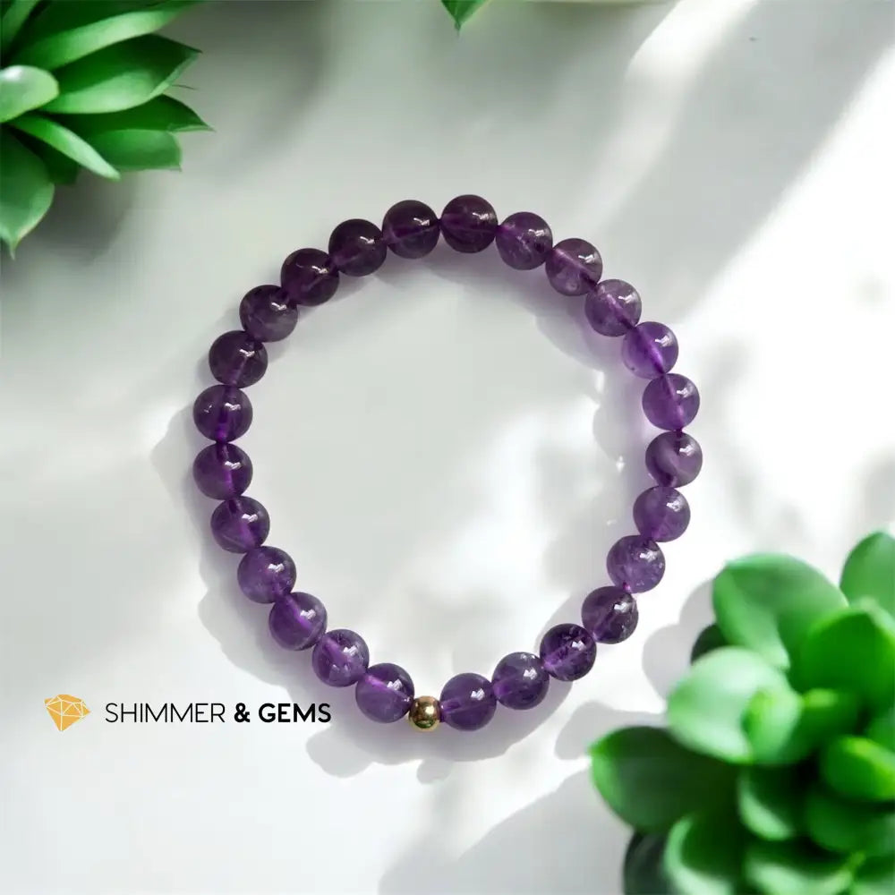 Lilac Amethyst Bracelet 6mm with 14k gold-filled bead 6” Bracelets