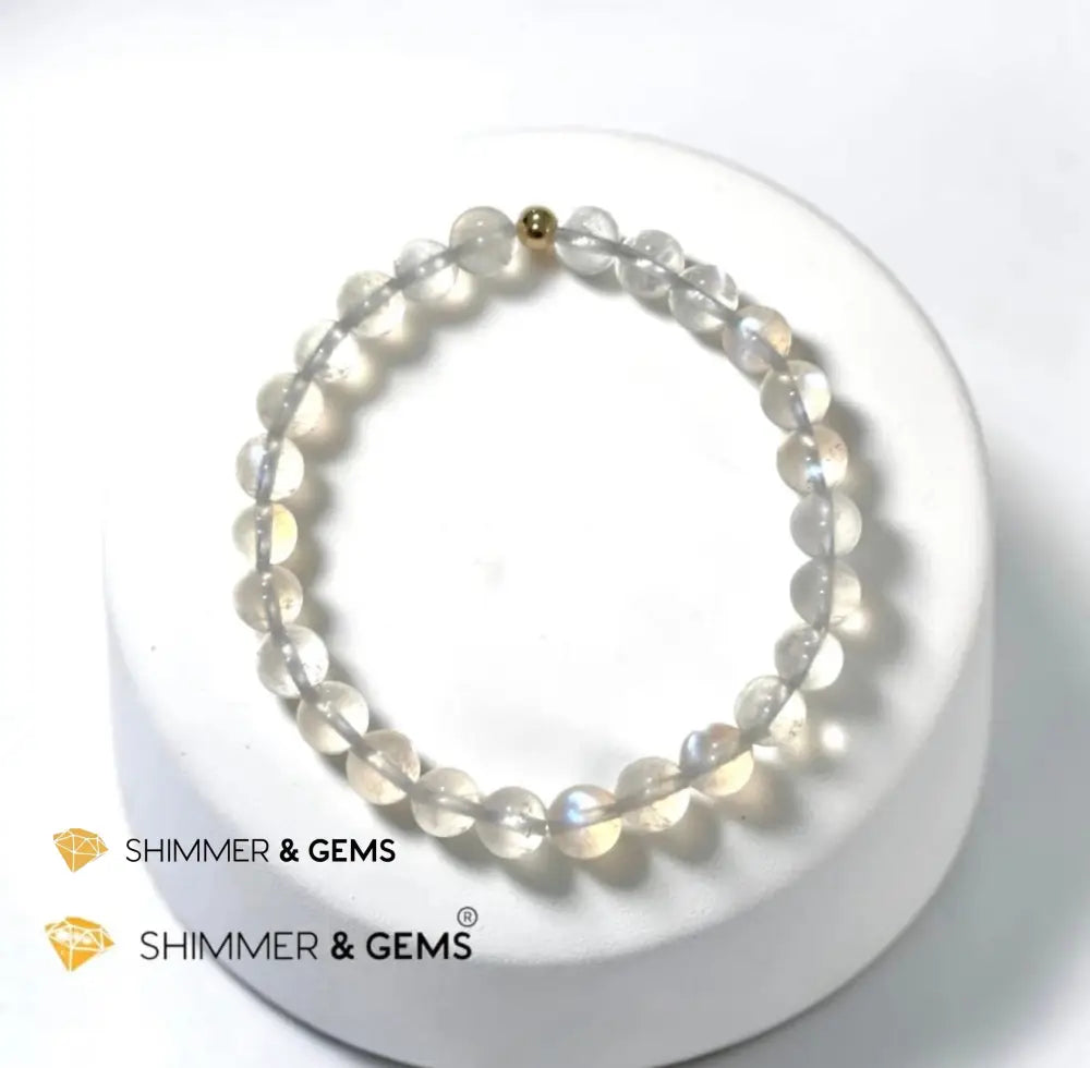 Madagascar Shiny Rainbow Moonstone Premium Grade 6mm (Limited Stocks) Rare - 6.5” - Bracelets