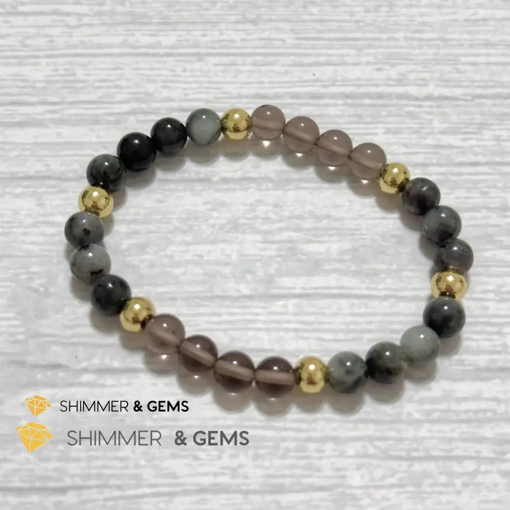Magic and Protection Remedy Bracelet (Hawk’s Eye Smoky Quartz & Black Moonstone 6mm +14k gold filled)