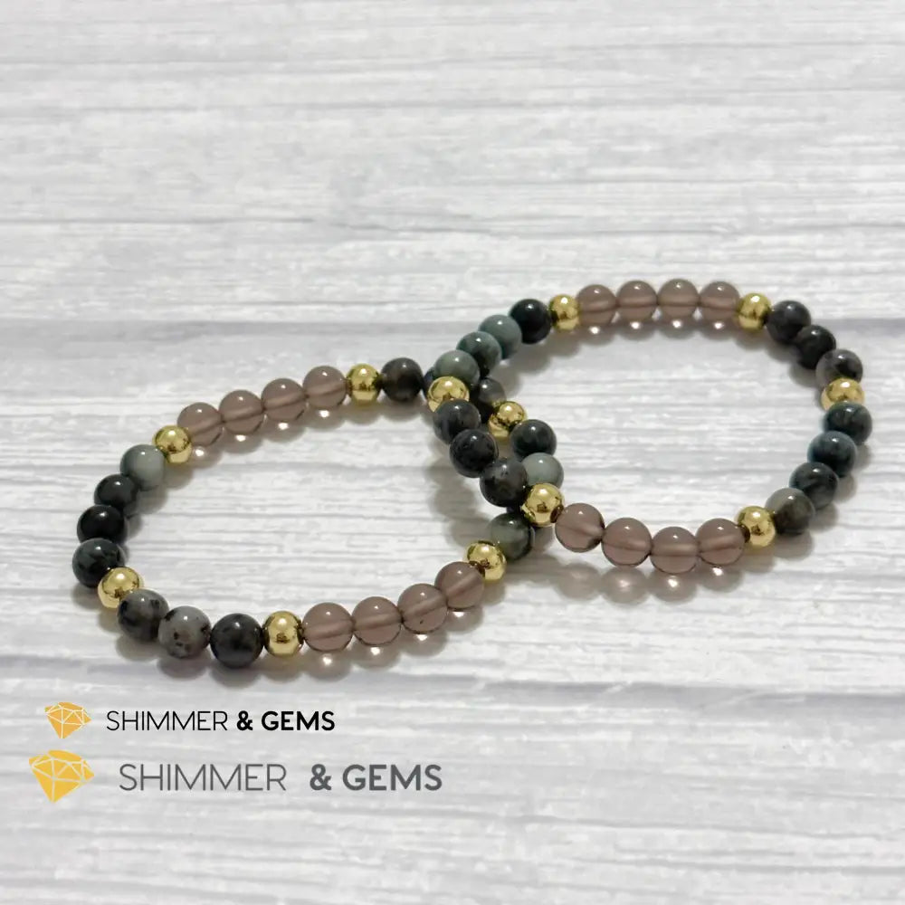 Magic and Protection Remedy Bracelet (Hawk’s Eye Smoky Quartz & Black Moonstone 6mm +14k gold filled)
