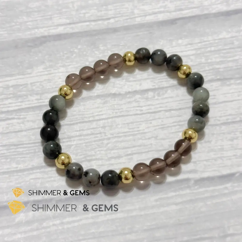 Magic and Protection Remedy Bracelet (Hawk’s Eye Smoky Quartz & Black Moonstone 6mm +14k gold filled)