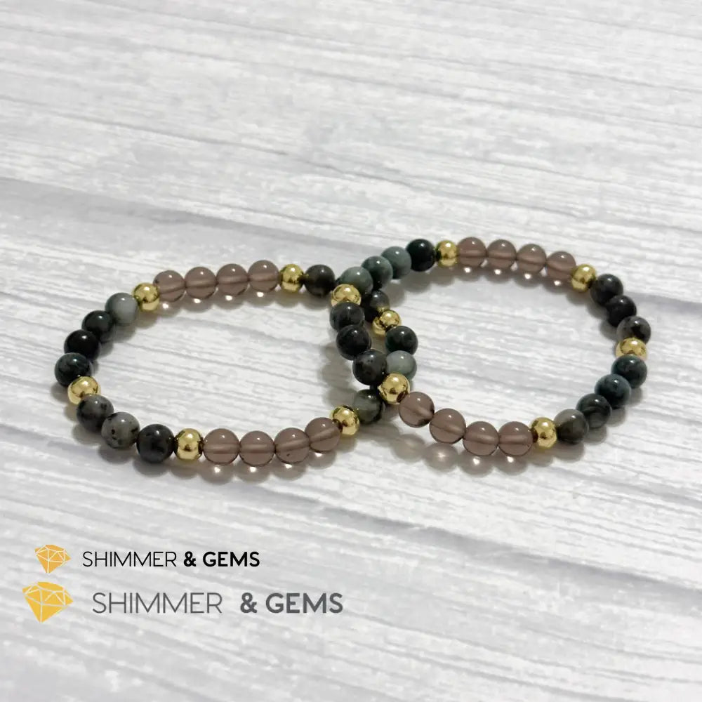 Magic and Protection Remedy Bracelet (Hawk’s Eye Smoky Quartz & Black Moonstone 6mm +14k gold filled)