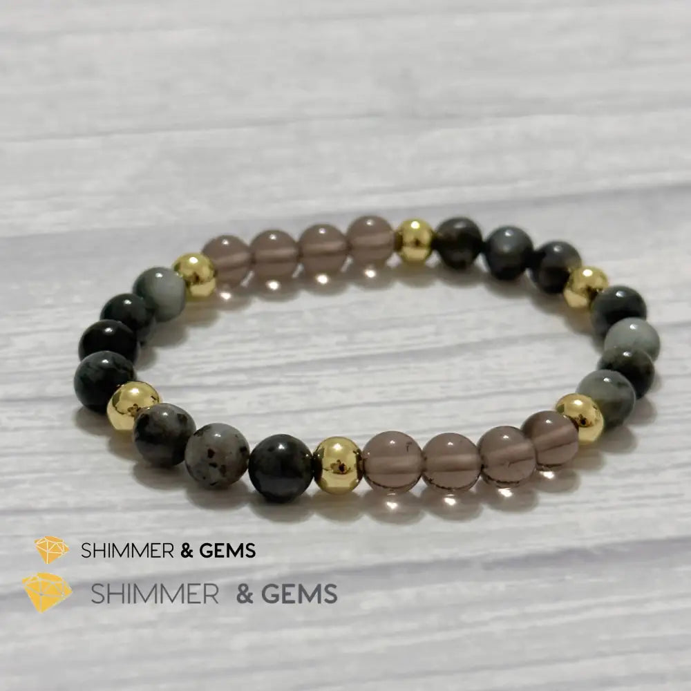 Magic and Protection Remedy Bracelet (Hawk’s Eye Smoky Quartz & Black Moonstone 6mm +14k gold filled)
