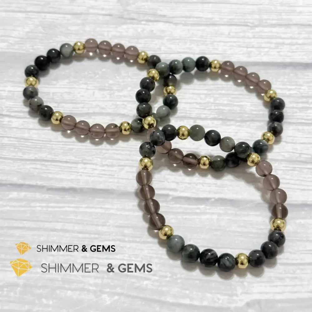 Magic and Protection Remedy Bracelet (Hawk’s Eye Smoky Quartz & Black Moonstone 6mm +14k gold filled)