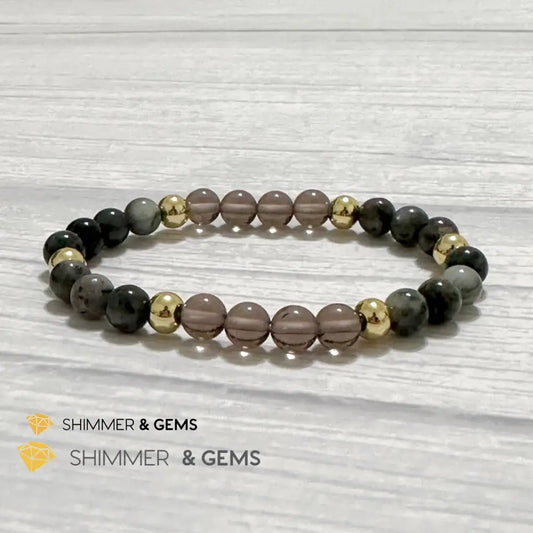 Magic and Protection Remedy Bracelet (Hawk’s Eye Smoky Quartz & Black Moonstone 6mm +14k gold filled)