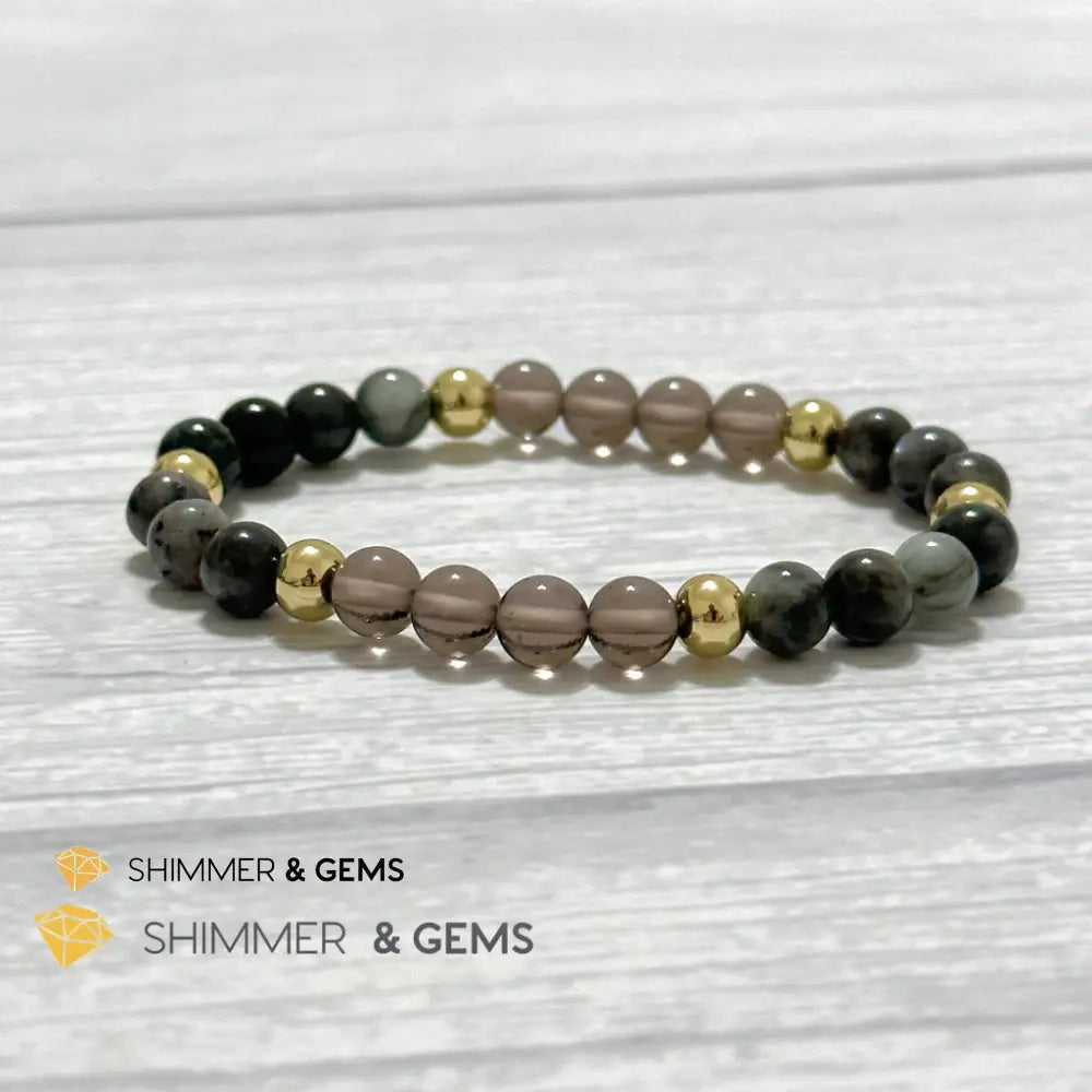 Magic and Protection Remedy Bracelet (Hawk’s Eye Smoky Quartz & Black Moonstone 6mm +14k gold filled)