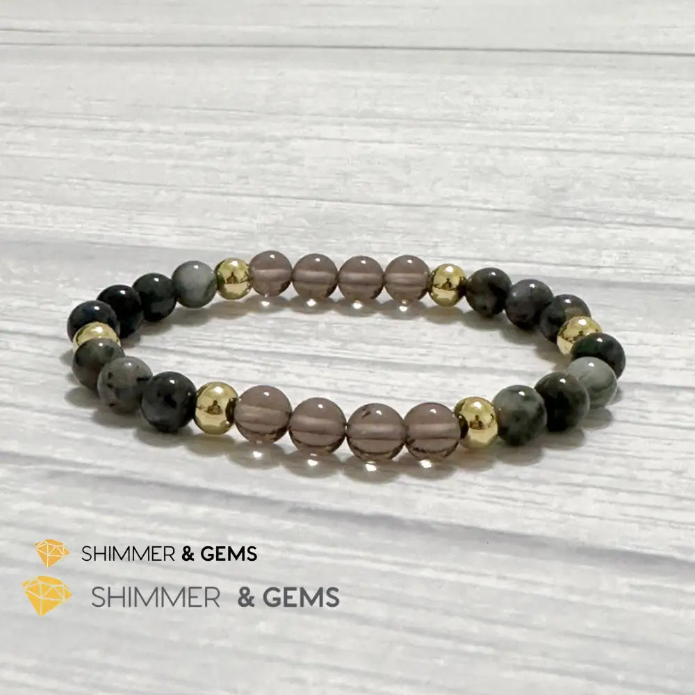 Magic and Protection Remedy Bracelet (Hawk’s Eye Smoky Quartz & Black Moonstone 6mm +14k gold filled)