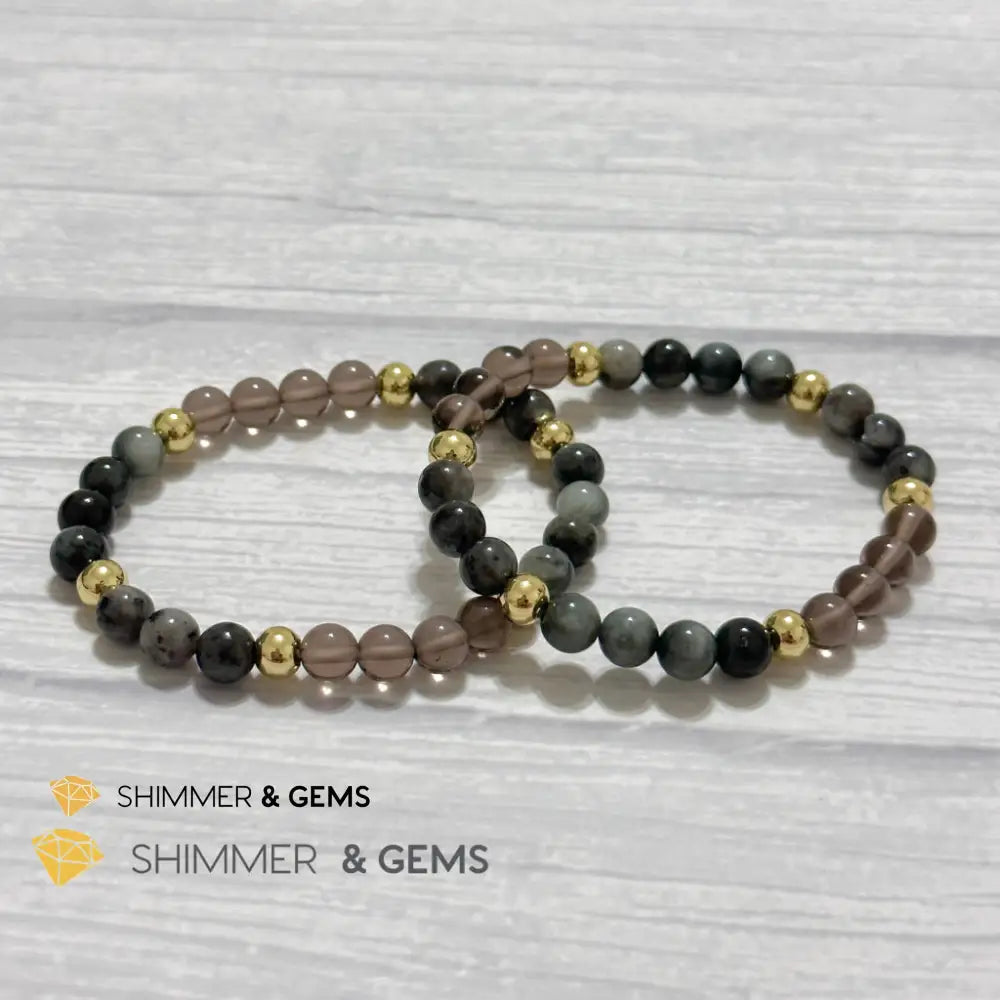 Magic and Protection Remedy Bracelet (Hawk’s Eye Smoky Quartz & Black Moonstone 6mm +14k gold filled)