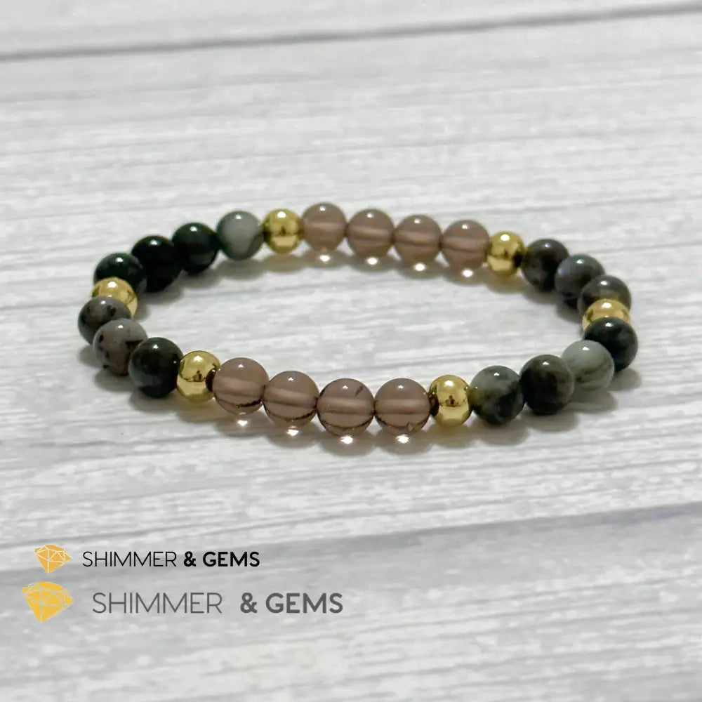 Magic and Protection Remedy Bracelet (Hawk’s Eye Smoky Quartz & Black Moonstone 6mm +14k gold filled)