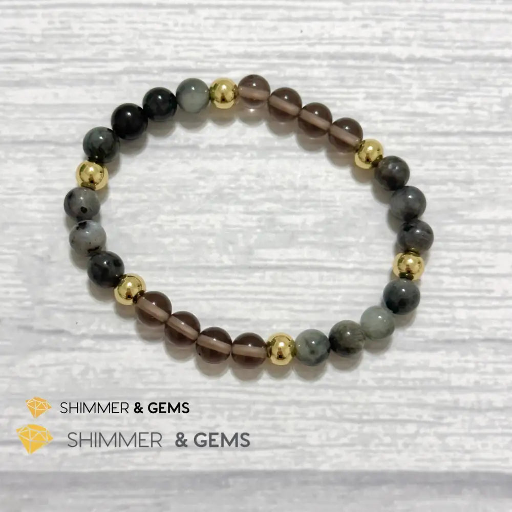 Magic and Protection Remedy Bracelet (Hawk’s Eye Smoky Quartz & Black Moonstone 6mm +14k gold filled)