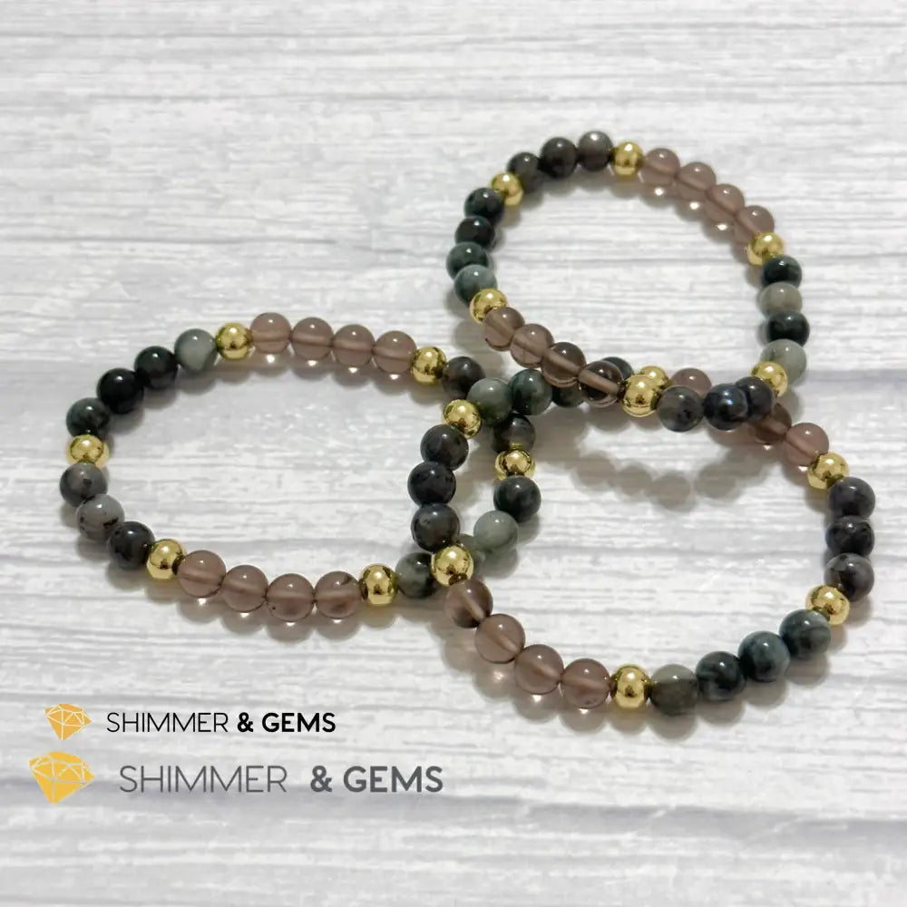 Magic and Protection Remedy Bracelet (Hawk’s Eye Smoky Quartz & Black Moonstone 6mm +14k gold filled)
