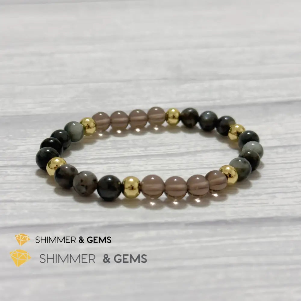 Magic and Protection Remedy Bracelet (Hawk’s Eye Smoky Quartz & Black Moonstone 6mm +14k gold filled)