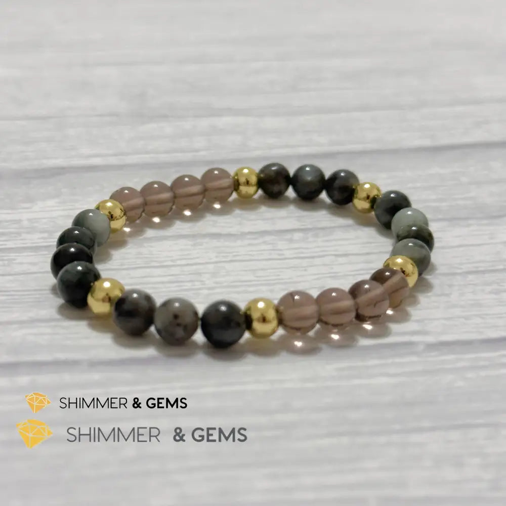 Magic and Protection Remedy Bracelet (Hawk’s Eye Smoky Quartz & Black Moonstone 6mm +14k gold filled)