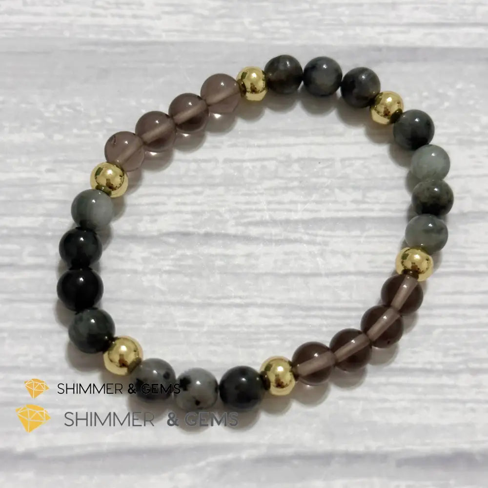 Magic and Protection Remedy Bracelet (Hawk’s Eye Smoky Quartz & Black Moonstone 6mm +14k gold filled)